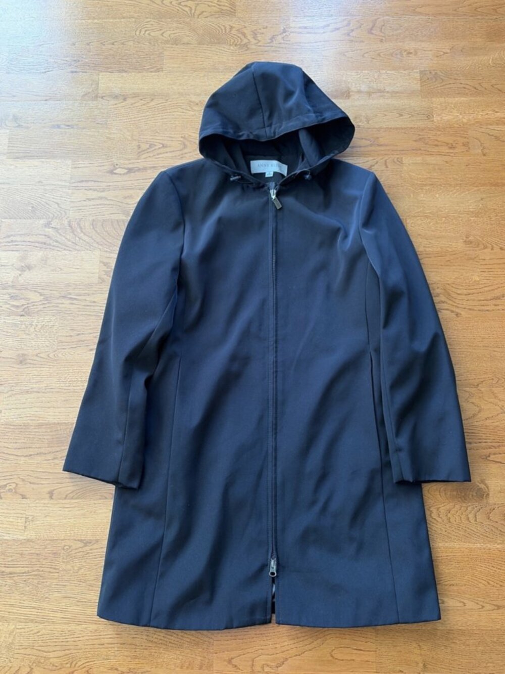 Anne Klein Women Rain Jacket Coat Black S Long Hood Zip Lined Dressy Waterproof